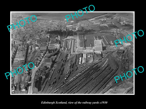 OLD LARGE HISTORIC PHOTO OF EDINBURGH SCOTLAND, AERIAL VIEW RAILWAY YARDS c1930