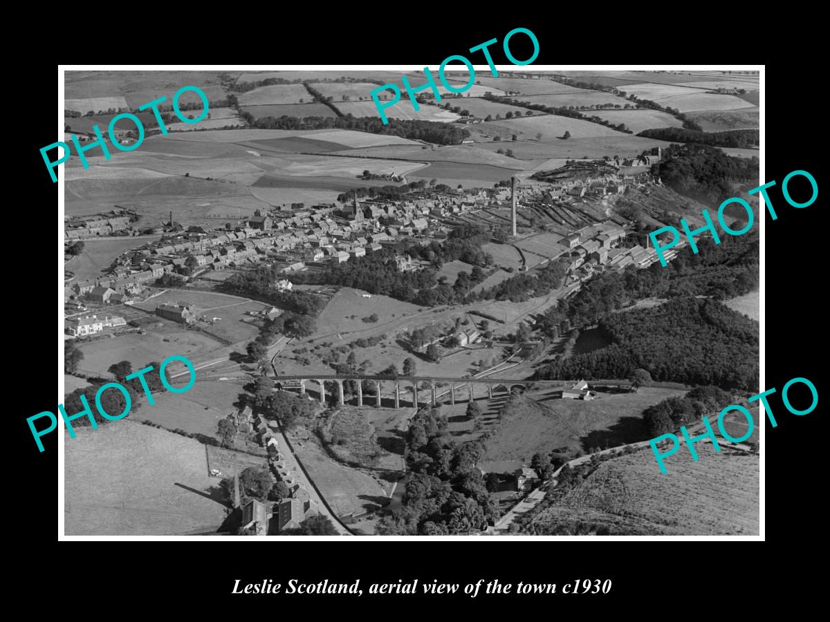 OLD LARGE HISTORIC PHOTO OF LESLIE SCOTLAND, AERIAL VIEW OF THE TOWN c1930