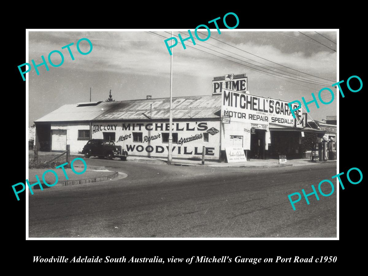 OLD LARGE HISTORIC PHOTO OF WOODVILLE ADELAIDE, THE MITCHELLS CAR GARAGE c1950