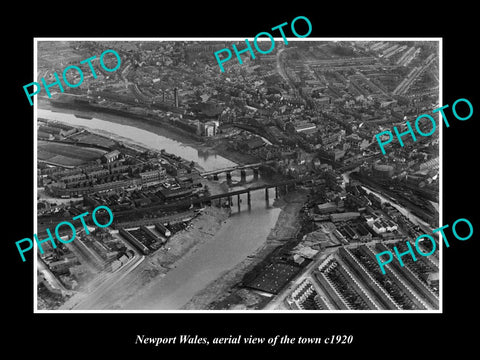 OLD LARGE HISTORIC PHOTO OF NEWPORT WALES, AERIAL VIEW OF THE TOWN c1920 1