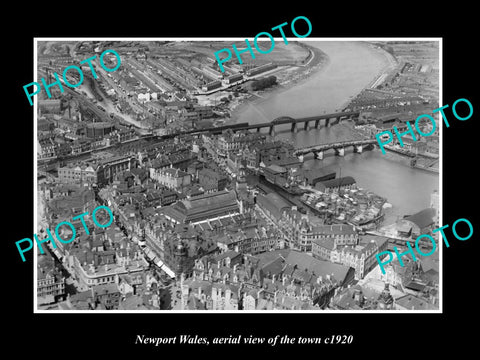 OLD LARGE HISTORIC PHOTO OF NEWPORT WALES, AERIAL VIEW OF THE TOWN c1920 2