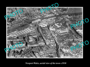 OLD LARGE HISTORIC PHOTO OF NEWPORT WALES, AERIAL VIEW OF THE TOWN c1930 1