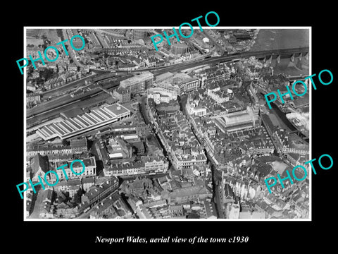 OLD LARGE HISTORIC PHOTO OF NEWPORT WALES, AERIAL VIEW OF THE TOWN c1930 1