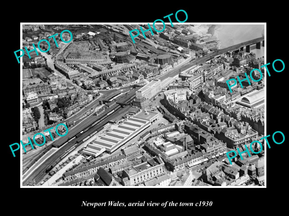 OLD LARGE HISTORIC PHOTO OF NEWPORT WALES, AERIAL VIEW OF THE TOWN c1930 2