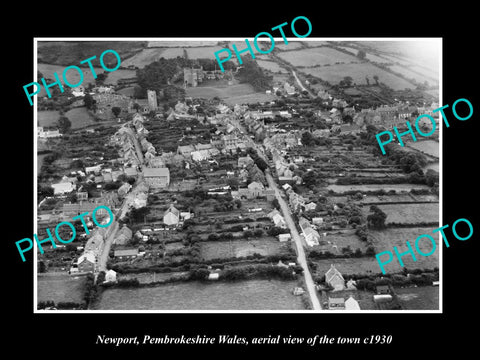 OLD LARGE HISTORIC PHOTO OF NEWPORT PEMBROKESHIRE WALES, TOWN AERIAL VIEW 1930 1