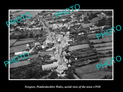 OLD LARGE HISTORIC PHOTO OF NEWPORT PEMBROKESHIRE WALES, TOWN AERIAL VIEW 1930 2