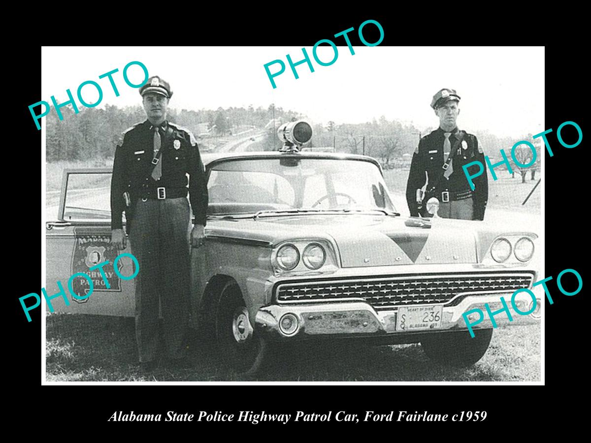 OLD LARGE HISTORIC PHOTO OF ALABAMA STATE POLICE PATROL CAR, FORD FAIRLANE 1959