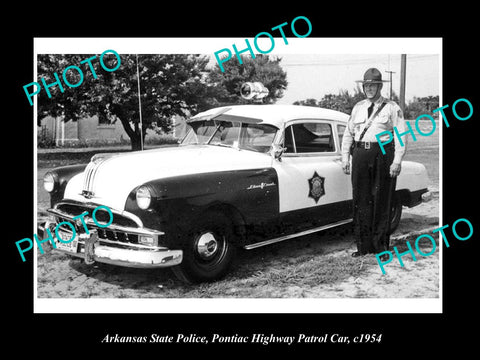 OLD LARGE HISTORIC PHOTO OF ARKANSAS STATE POLICE PONTIAC PATROL CAR c1954