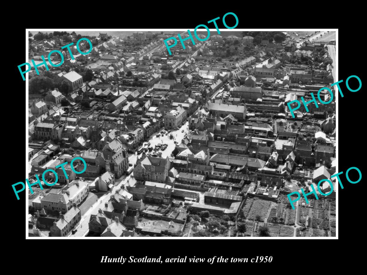 OLD LARGE HISTORIC PHOTO OF HUNTLY SCOTLAND, AERIAL VIEW OF THE TOWN c1950 1