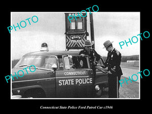 OLD LARGE HISTORIC PHOTO OF CONNECTICUT STATE POLICE FORD PATROL CAR c1946