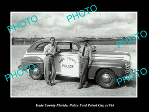 OLD LARGE HISTORIC PHOTO OF DADE COUNTY FORD PATROL CAR, FLORIDA c1946