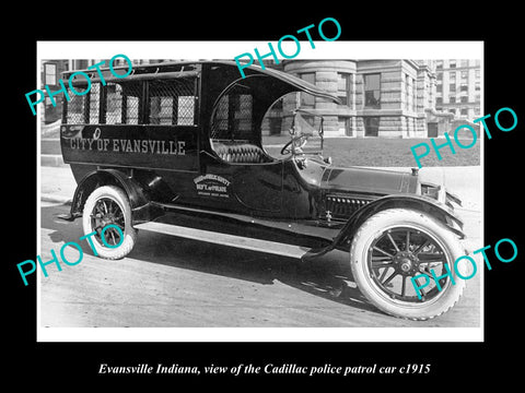 OLD LARGE HISTORIC PHOTO OF EVANSVILLE INDIANA, THE CADILLAC POLICE CAR c1915