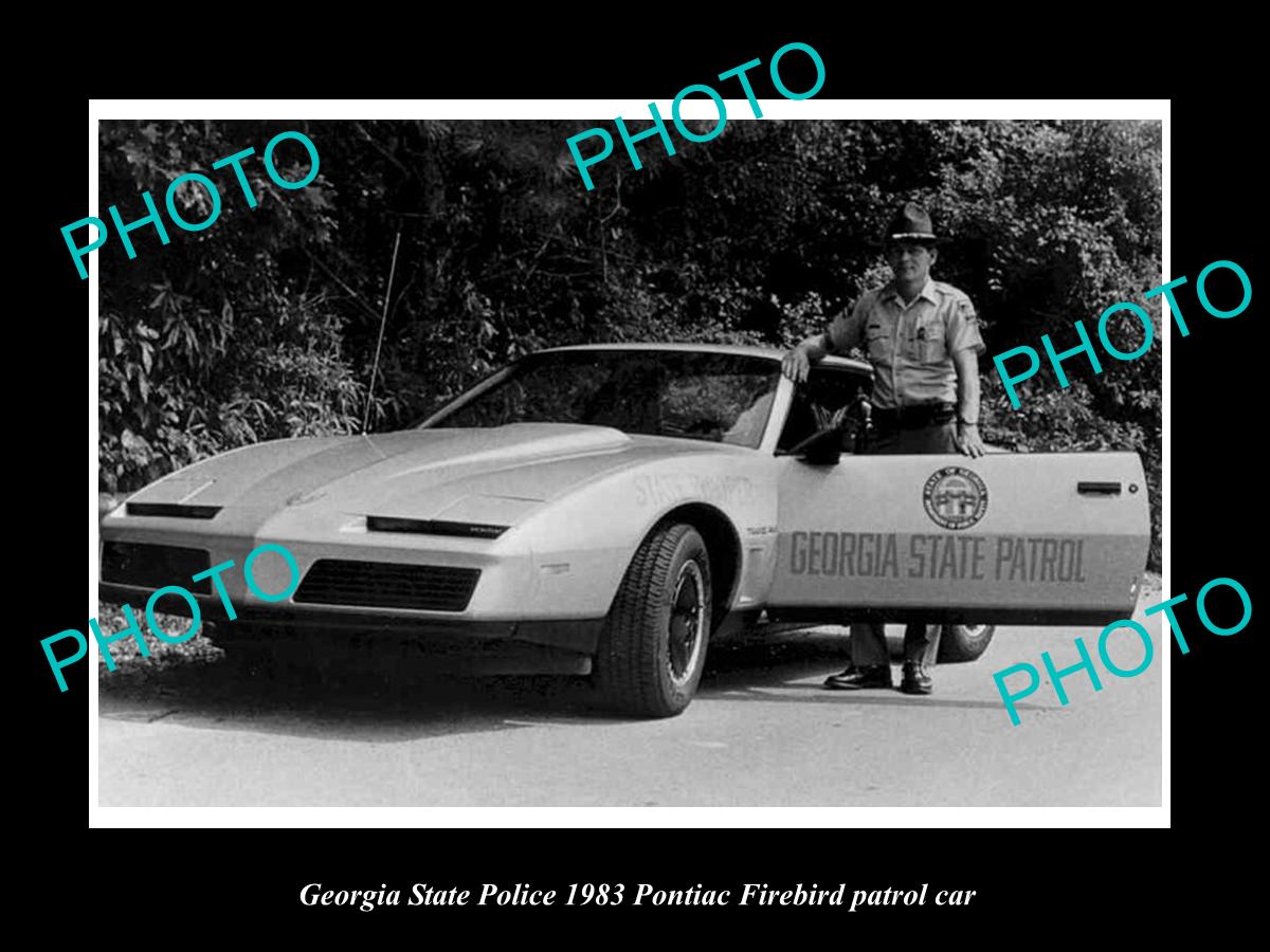 OLD LARGE HISTORIC PHOTO, GEORGIA STATE POLICE POINTIAC FIREBIRD POLICE CAR 1983