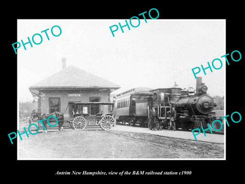 OLD LARGE HISTORIC PHOTO OF ANTRIM NEW HAMPSHIRE, THE B&M RAILROAD DEPOT c1900