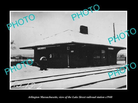 OLD LARGE HISTORIC PHOTO OF ARLINGTON MASSACHUSETTS, LAKE ST RAILROAD DEPOT 1940