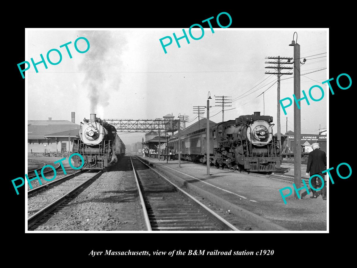 OLD LARGE HISTORIC PHOTO OF AYER MASSACHUSETTS, THE B&M RAILROAD DEPOT c1920