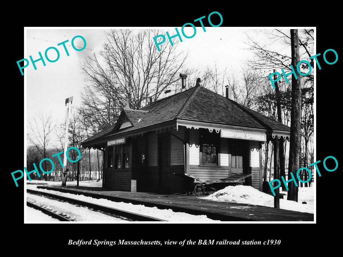 OLD HISTORIC PHOTO OF BEDFORD SPRINGS MASSACHUSETTS, THE B&M RAILROAD DEPOT 1930