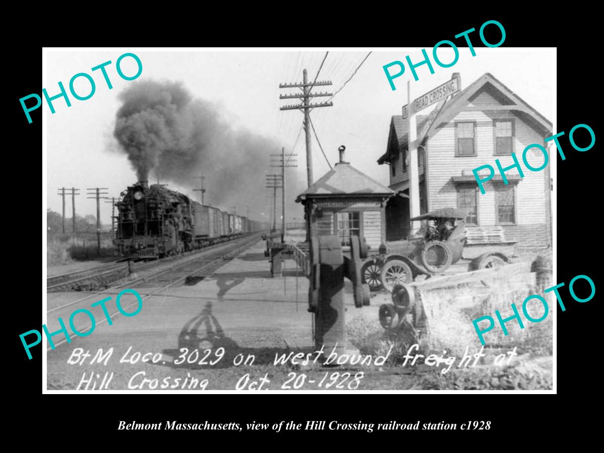 OLD LARGE HISTORIC PHOTO OF BELMONT MASSACHUSETTS, THE H/S RAILROAD DEPOT c1928