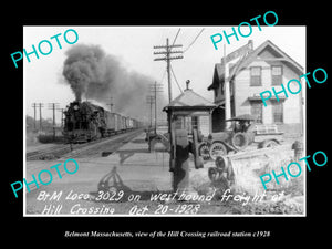 OLD LARGE HISTORIC PHOTO OF BELMONT MASSACHUSETTS, THE H/S RAILROAD DEPOT c1928