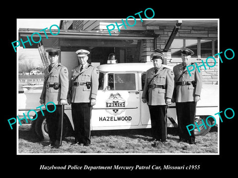 OLD LARGE HISTORIC PHOTO OF HAZELWOOD MISSOURI, THE MERCURY POLICE CAR c1955