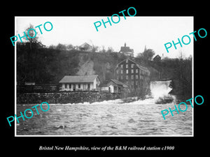 OLD LARGE HISTORIC PHOTO OF BRISTOL NEW HAMPSHIRE, THE B&M RAILROAD DEPOT c1900