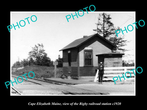 OLD LARGE HISTORIC PHOTO OF CAPE ELIZABETH MAINE, THE RIGBY RAILROAD DEPOT c1920