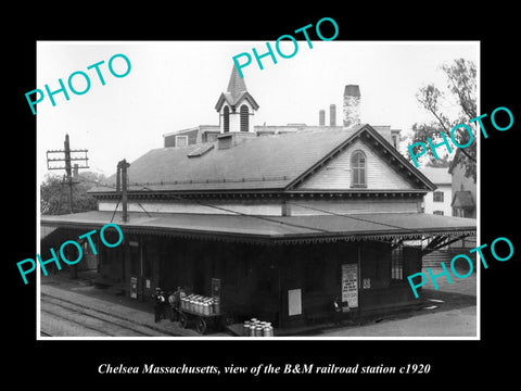 OLD LARGE HISTORIC PHOTO OF CHELSEA MASSACHUSETTS, B&M RAILROAD DEPOT c1920