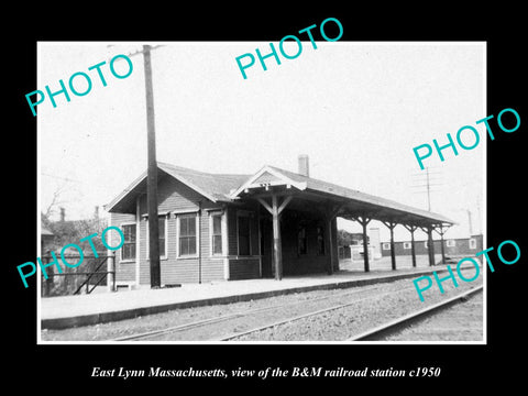 OLD LARGE HISTORIC PHOTO OF EAST LYNN MASSACHUSETTS B&M RAILROAD DEPOT c1950