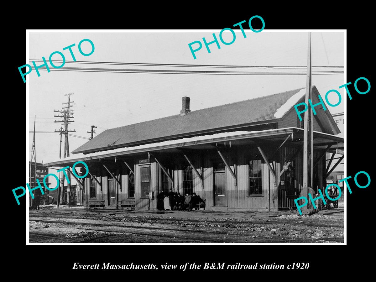 OLD LARGE HISTORIC PHOTO OF EVERETT MASSACHUSETTS B&M RAILROAD DEPOT c1920