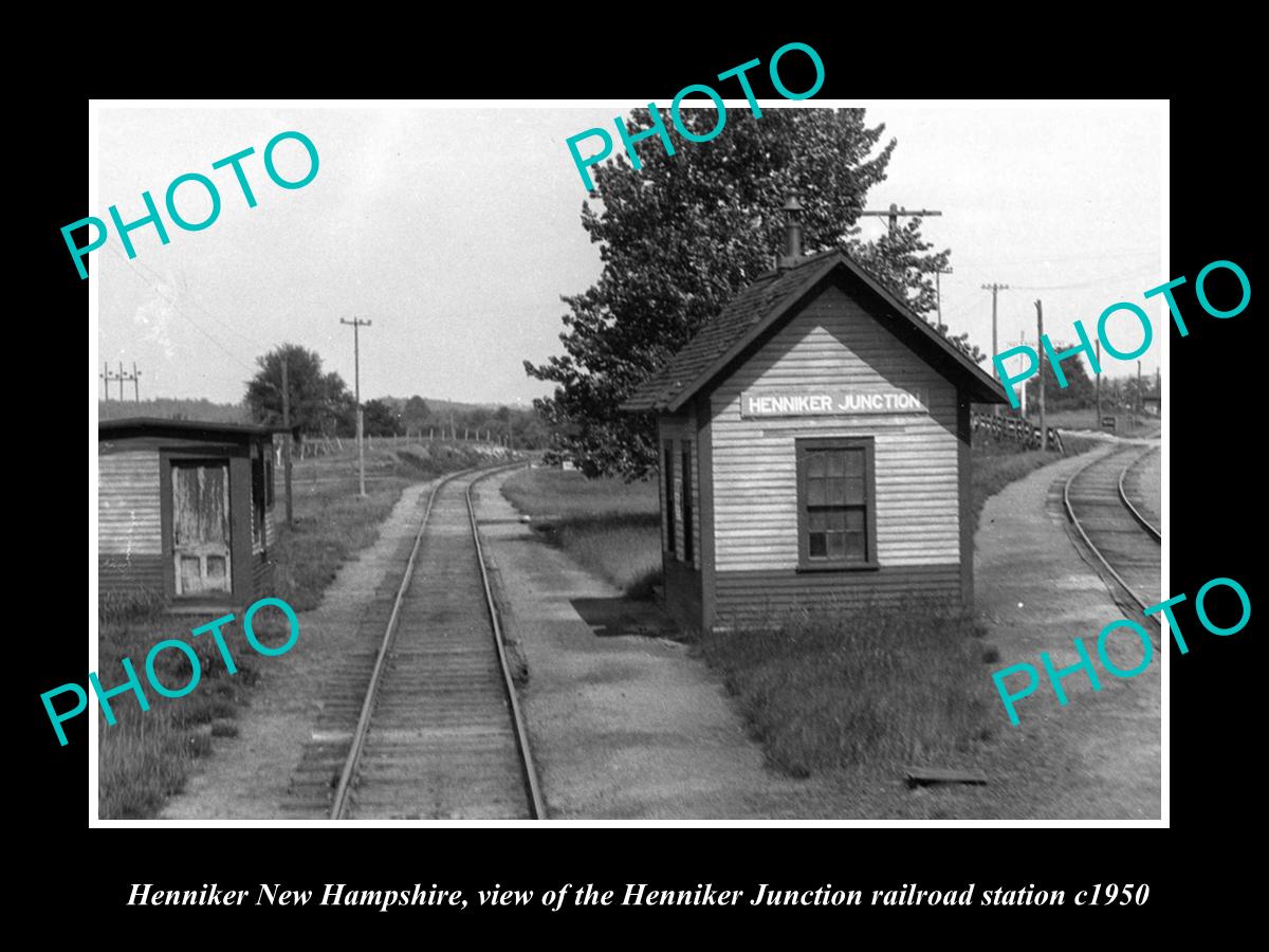 OLD LARGE HISTORIC PHOTO OF HENNIKER NEW HAMPSHIRE THE H/J RAILROAD DEPOT c1950