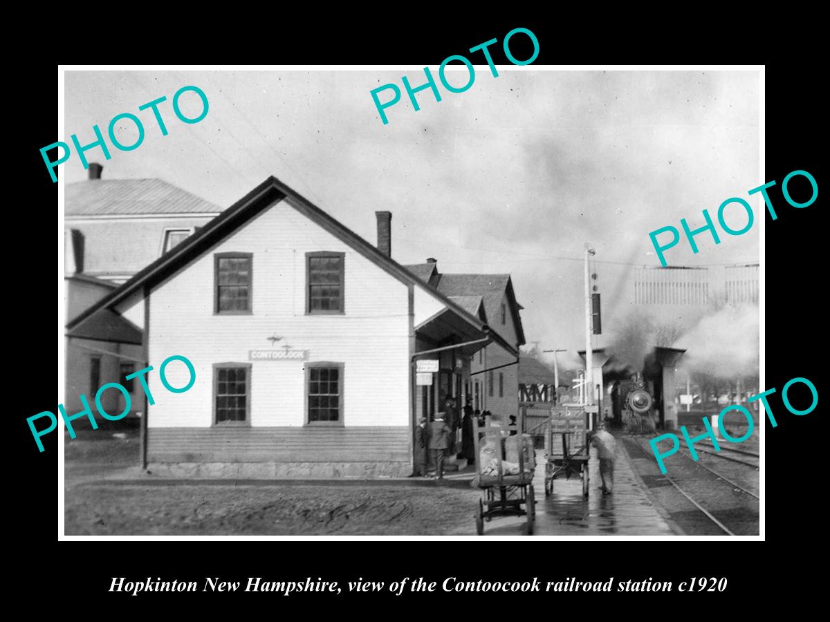 OLD HISTORIC PHOTO OF HOPKINTON NEW HAMPSHIRE CONTOOCOOK RAILROAD DEPOT c1920