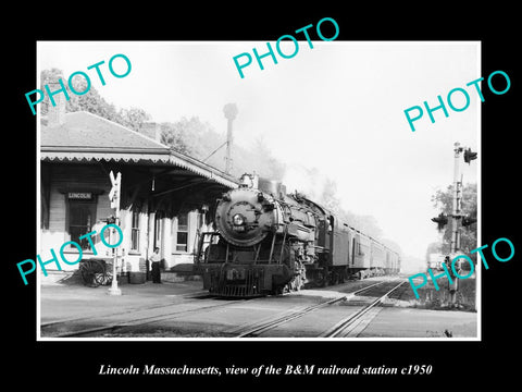 OLD LARGE HISTORIC PHOTO OF LINCOLN MASSACHUSETTS, THE B&M RAILROAD DEPOT c1950