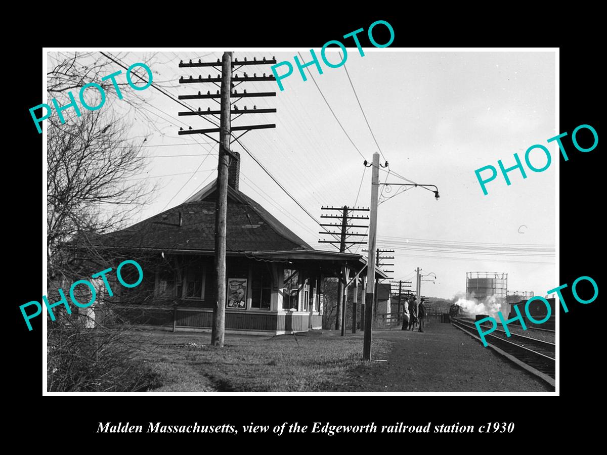 OLD LARGE HISTORIC PHOTO OF MALDEN MASSACHUSETTS, EDGEWORTH RAILROAD DEPOT c1930