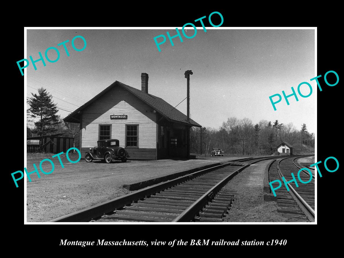 OLD LARGE HISTORIC PHOTO OF MONTAGUE MASSACHUSETTS, THE B&M RAILROAD DEPOT c1940