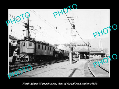 OLD LARGE HISTORIC PHOTO OF NORTH ADAMS MASSACHUSETTS, B&M RAILROAD DEPOT c1930