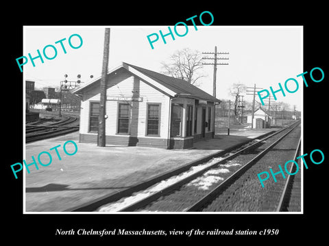 OLD LARGE HISTORIC PHOTO OF NORTH CHELMSFORD MASSACHUSETTS RAILROAD DEPOT c1950