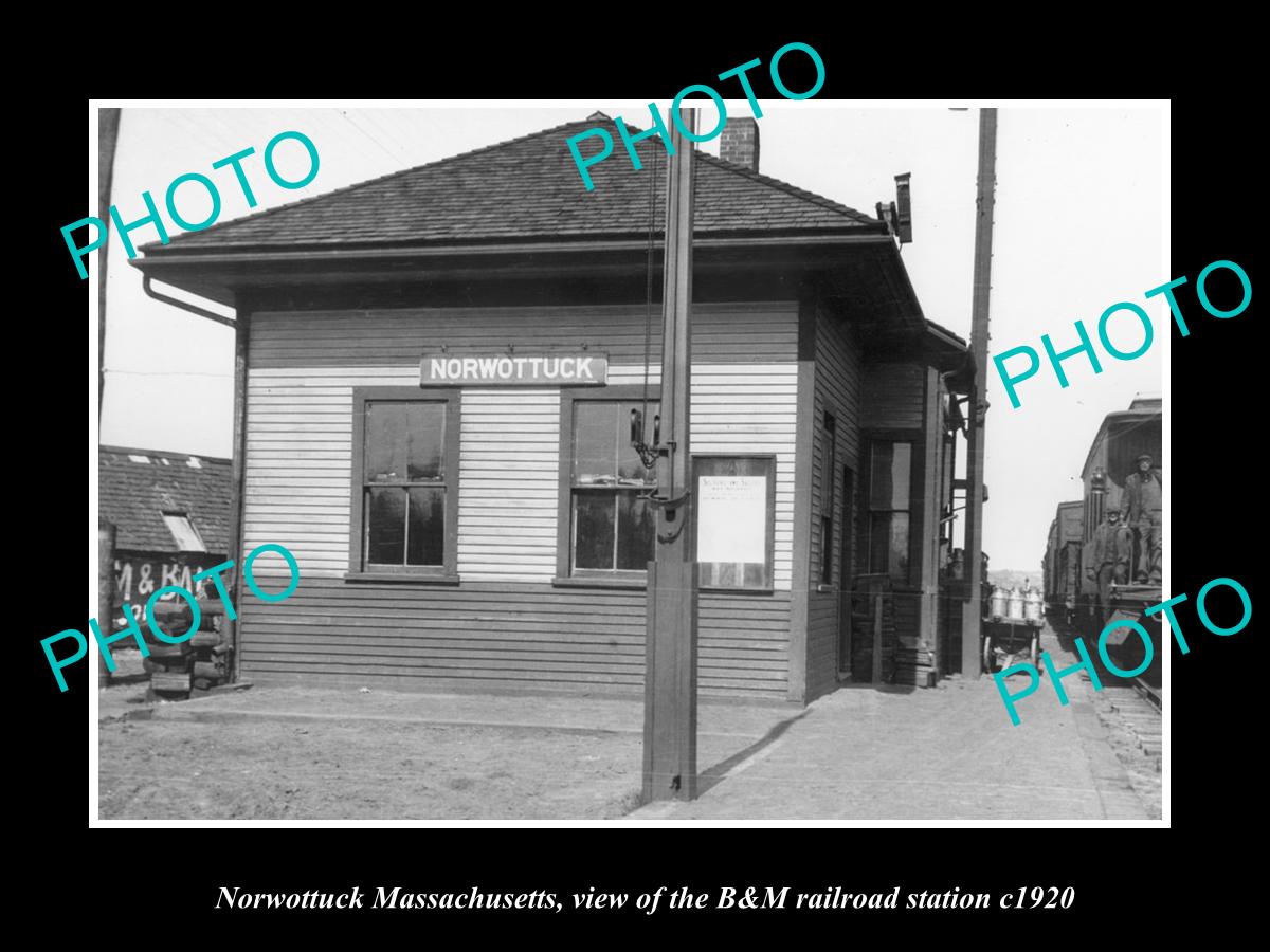 OLD LARGE HISTORIC PHOTO OF NORWOTTUCK MASSACHUSETTS, B&M RAILROAD DEPOT c1920