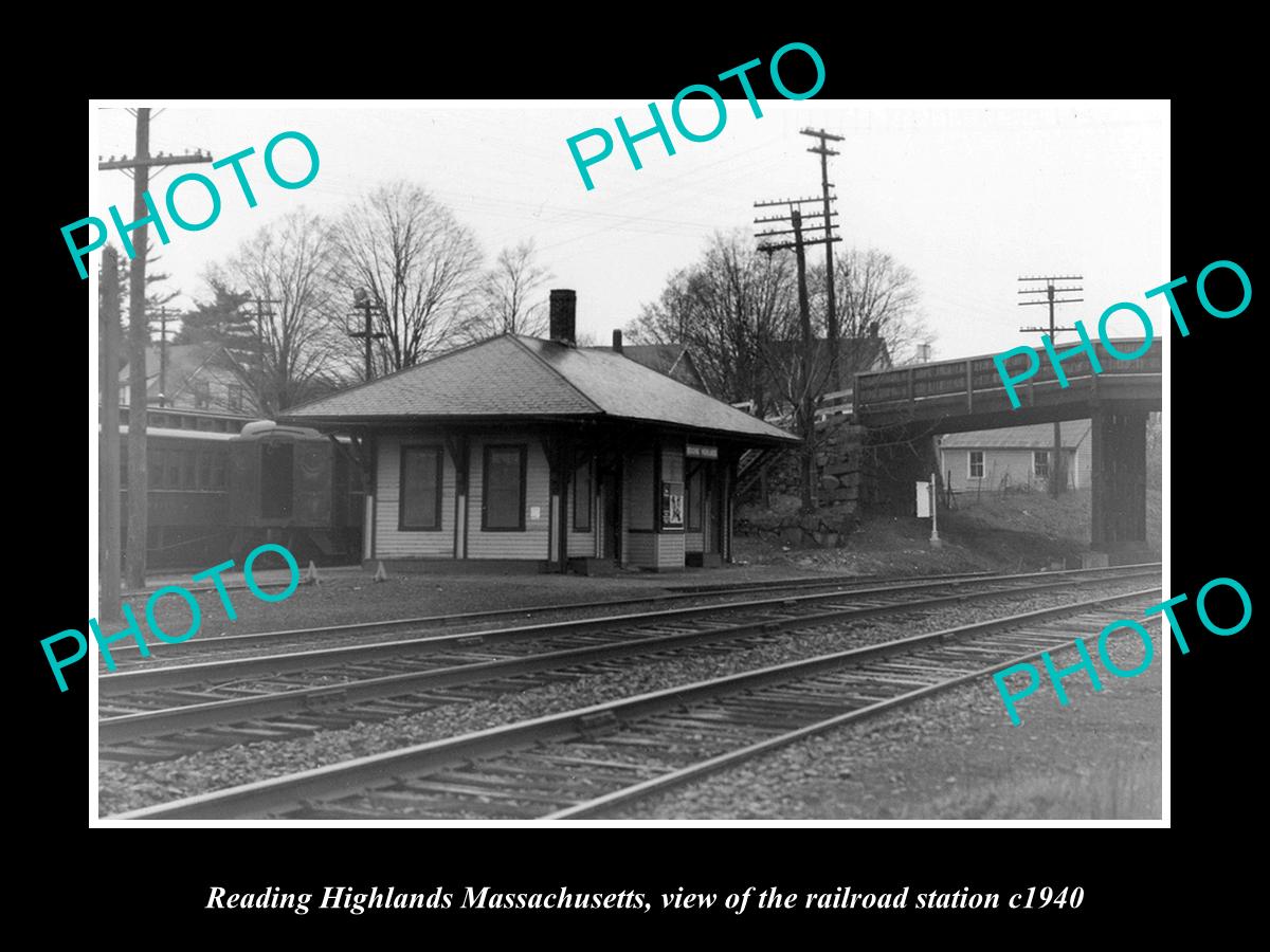 OLD LARGE HISTORIC PHOTO OF READING HIGHLANDS MASSACHUSETTS RAILROAD DEPOT c1940