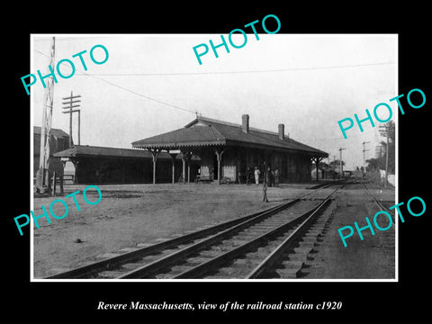 OLD LARGE HISTORIC PHOTO OF REVERE MASSACHUSETTS, THE B&M RAILROAD DEPOT c1920