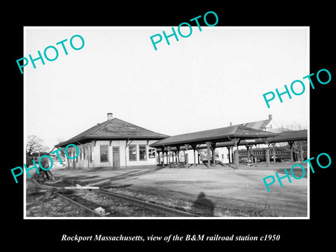 OLD LARGE HISTORIC PHOTO OF ROCKPORT MASSACHUSETTS, THE B&M RAILROAD DEPOT c1950