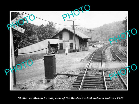 OLD LARGE HISTORIC PHOTO OF SHELBURNE MASSACHUSETTS BARDWELL RAILROAD DEPOT 1920