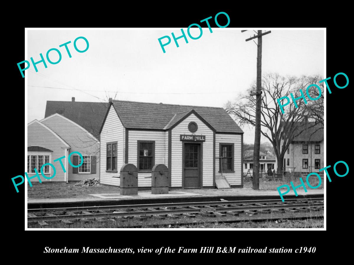 OLD LARGE HISTORIC PHOTO OF STONEHAM MASSACHUSETTS, THE F/H RAILROAD DEPOT c1940