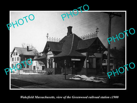 OLD HISTORIC PHOTO OF WAKEFIELD MASSACHUSETTS, GREENWOOD RAILROAD DEPOT c1900