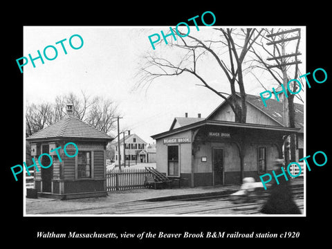 OLD HISTORIC PHOTO OF WALTHAM MASSACHUSETTS BEAVER BROOK RAILROAD DEPOT c1920