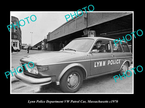 OLD LARGE HISTORIC PHOTO OF LYNN MASSACHUSETTS, THE POLICE VW PATROL CAR c1970