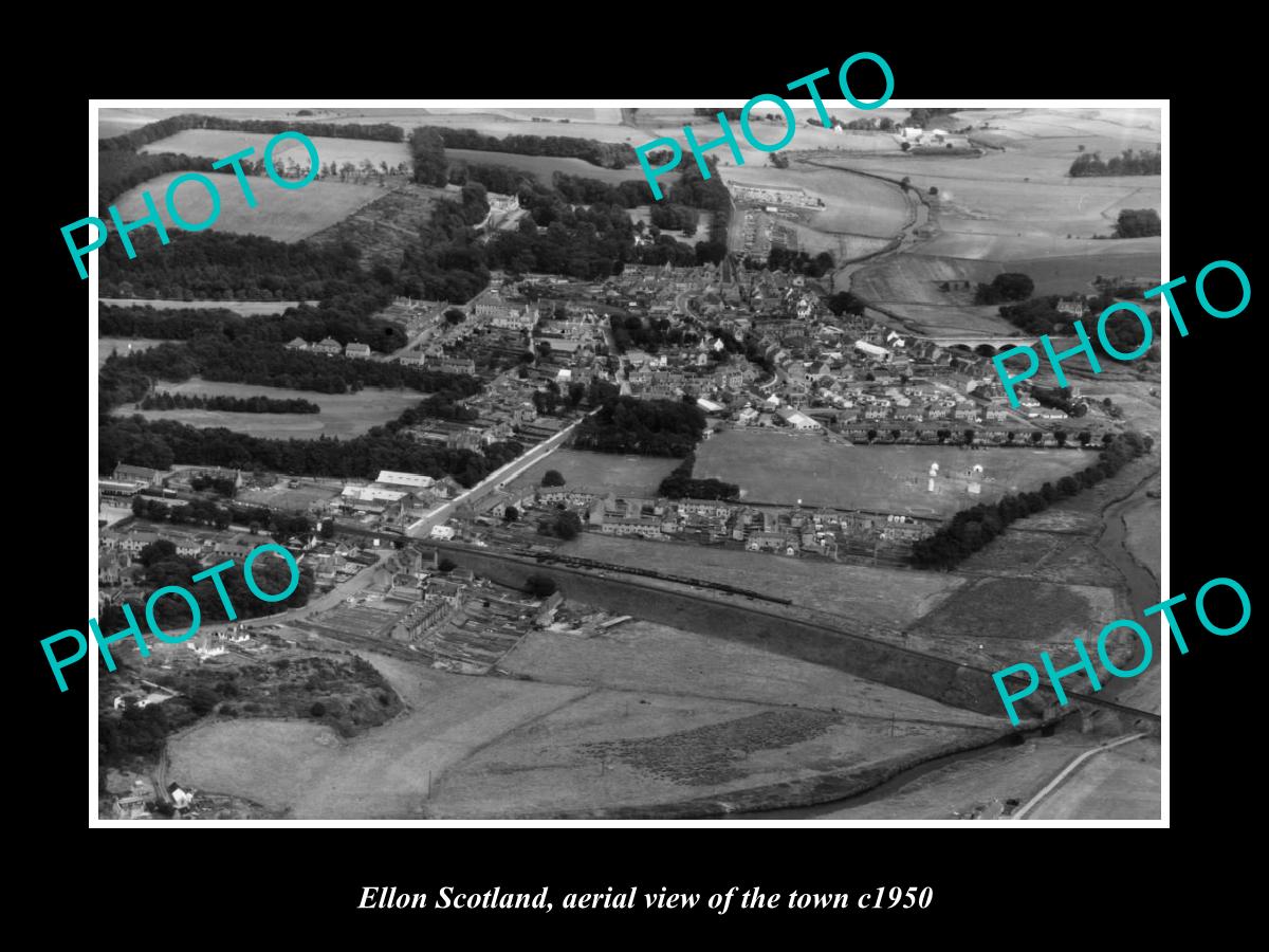 OLD LARGE HISTORIC PHOTO OF ELLON SCOTLAND, AERIAL VIEW OF TOWN c1950