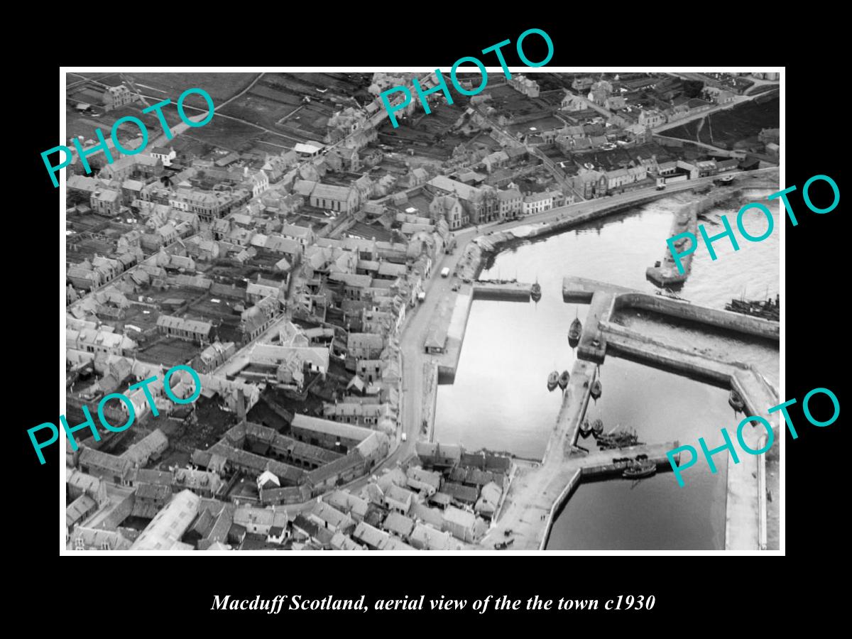 OLD LARGE HISTORIC PHOTO OF MACDUFF SCOTLAND, AERIAL VIEW OF THE TOWN c1930 1