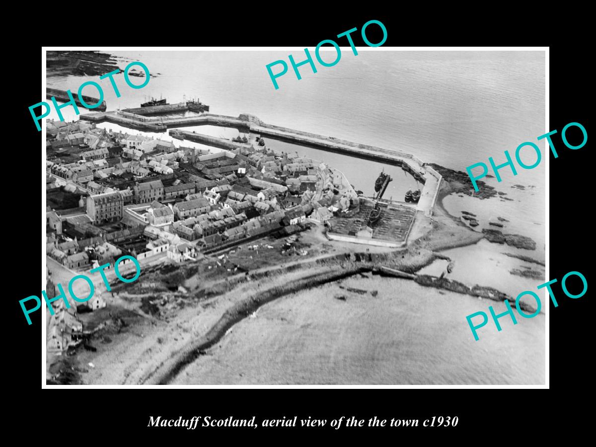 OLD LARGE HISTORIC PHOTO OF MACDUFF SCOTLAND, AERIAL VIEW OF THE TOWN c1930 2