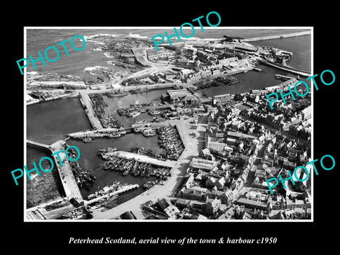 OLD LARGE HISTORIC PHOTO OF PETERHEAD SCOTLAND, AERIAL VIEW OF THE TOWN c1950 1