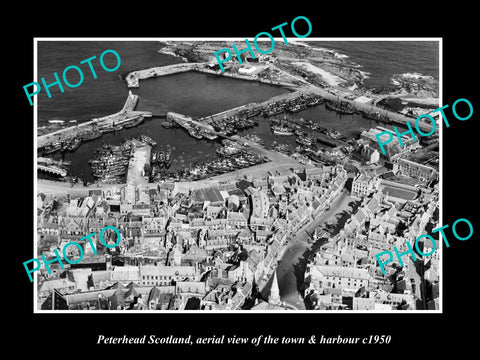OLD LARGE HISTORIC PHOTO OF PETERHEAD SCOTLAND, AERIAL VIEW OF THE TOWN c1950 2